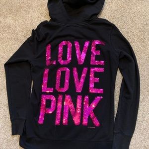 PINK black/pink sequin zip hoodie